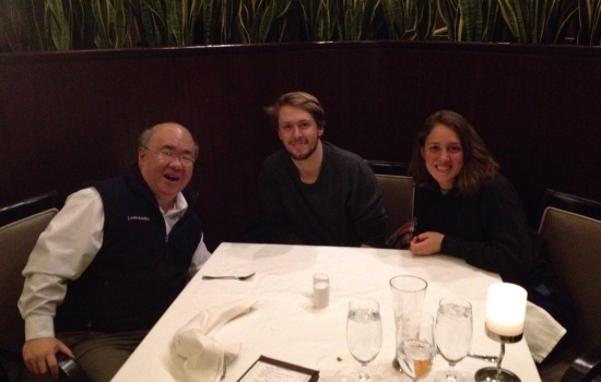 Enjoying post-filming dinner with Nathalie Berger and Leo David Hyde